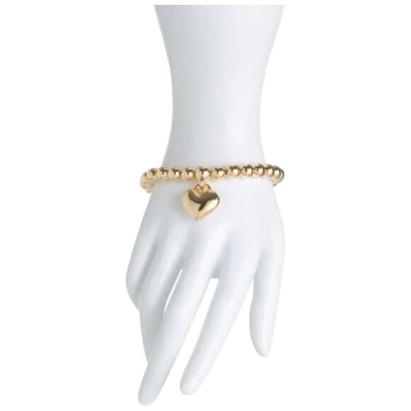 MILOR GOLD Gold Made In Italy 14kt Gold Beaded Heart Charm Bracelet - Picture 2 of 2